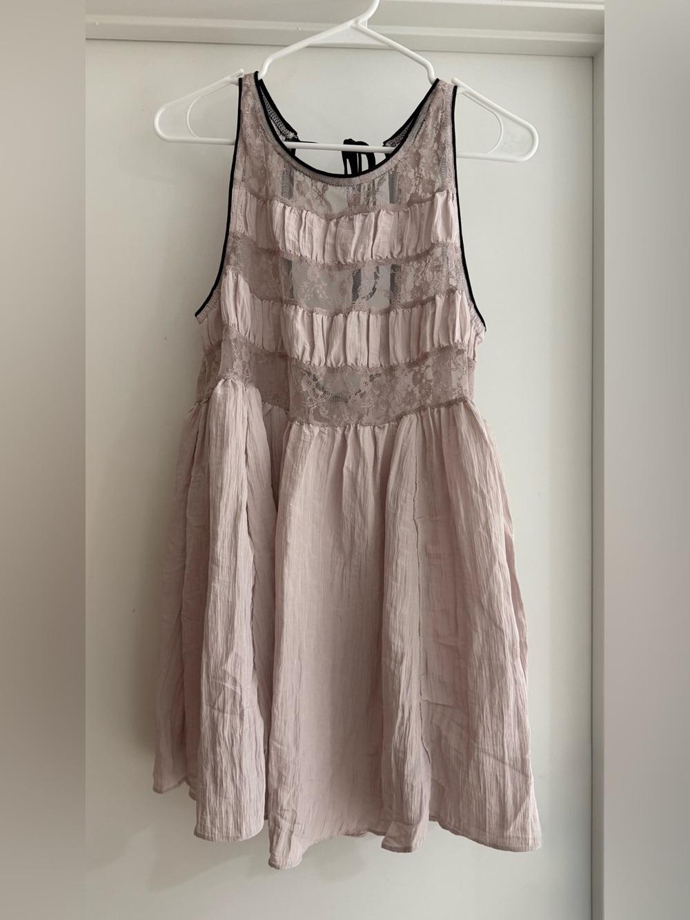 Free People Blush Pink Lace-Trim Tiered Mini Dress